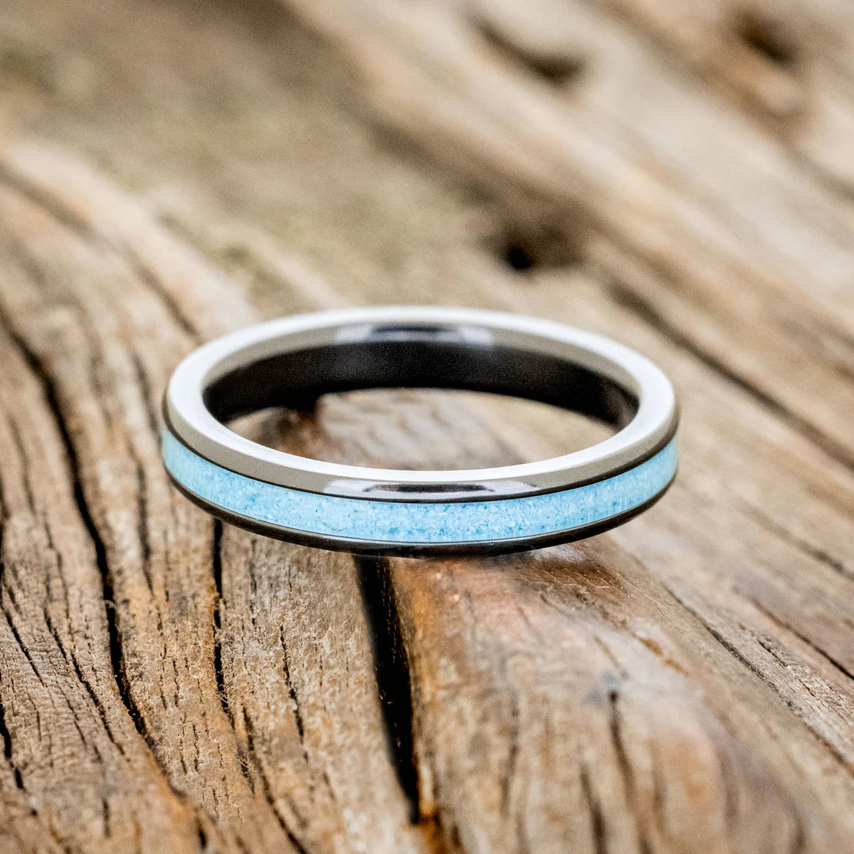 "Eterna" - Turquoise Stacking Band - Black Zirconium (3mm) - Size 7 1/4