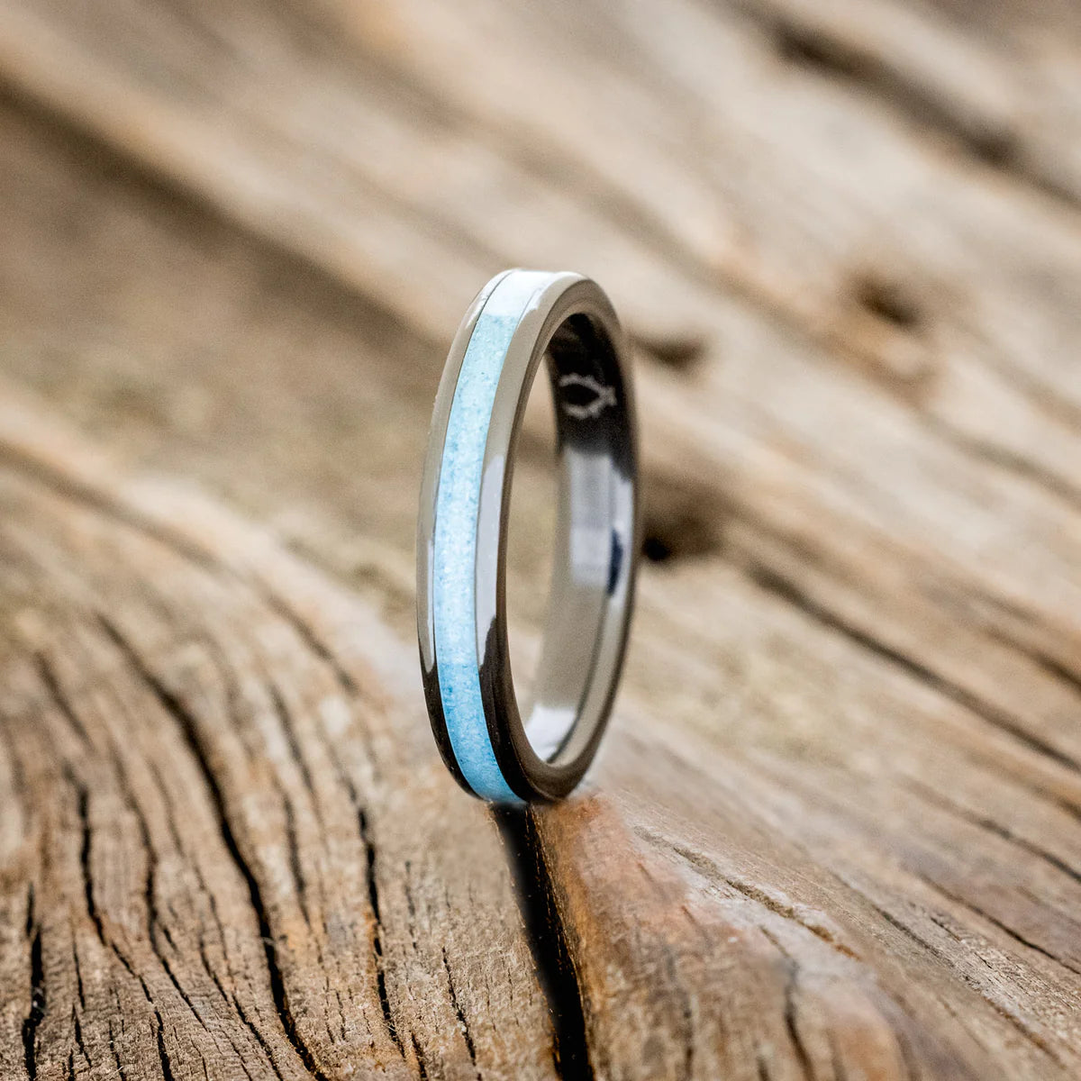 "Eterna" - Turquoise Stacking Band - Black Zirconium (3mm) - Size 7 1/4