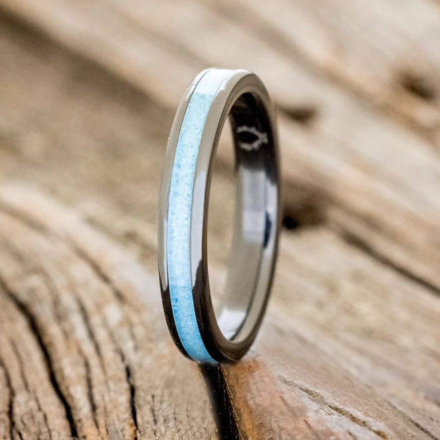 "Eterna" - Turquoise Stacking Band - Black Zirconium (3mm) - Size 7 1/4-Staghead Designs