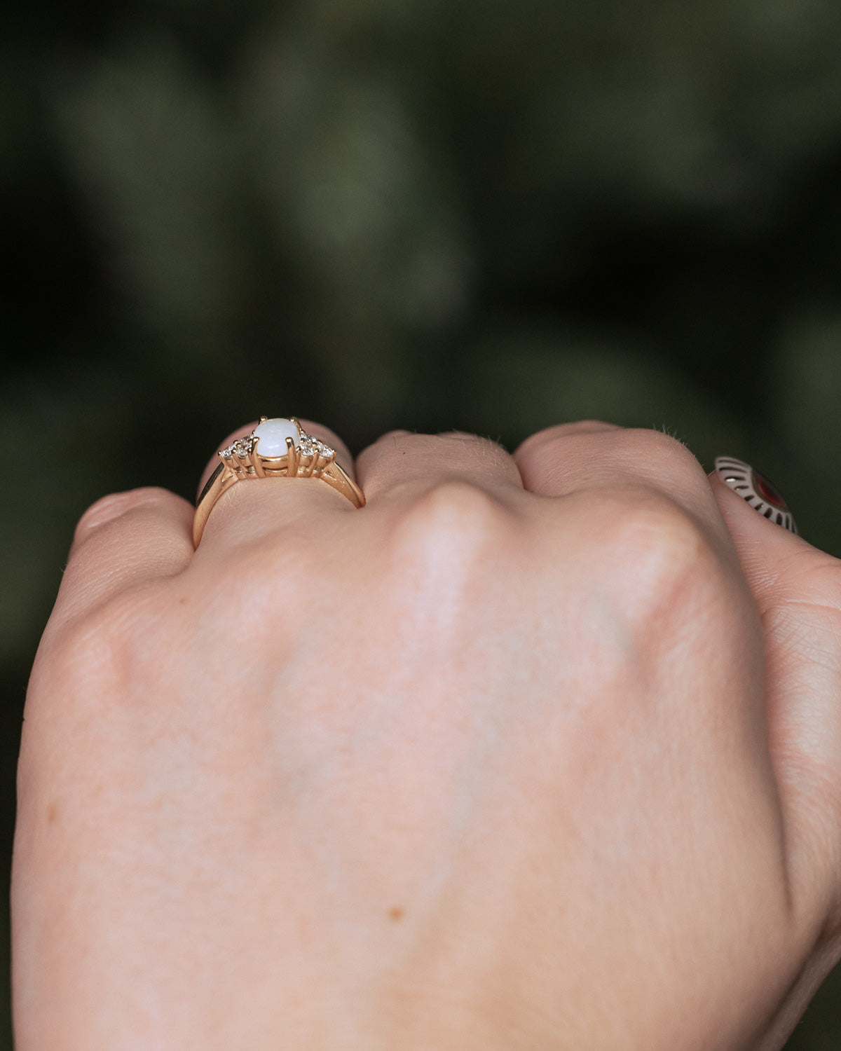 "RHEA" - OVAL CABOCHON CUT WHITE OPAL ENGAGEMENT RING WITH DIAMOND ACCENTS-Staghead Designs