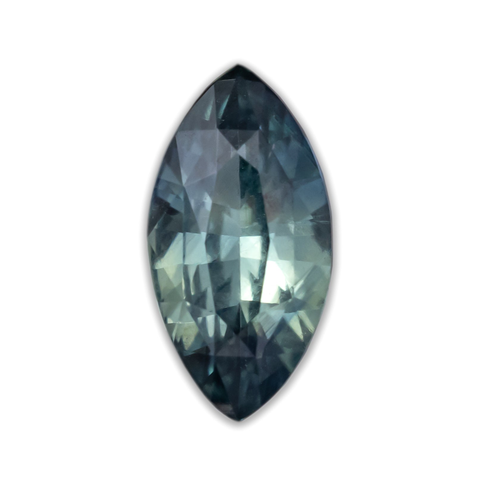 A marquise sapphire with teal color on a white background