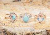 "TERRA" BRIDAL SUITE - PEAR-SHAPED TURQUOISE ENGAGEMENT RING WITH DIAMOND HALO & TRACERS-37