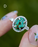 "KB" - OVAL TURQUOISE ENGAGEMENT RING WITH DIAMOND HALO & ACCENTS - READY TO SHIP-Staghead Designs