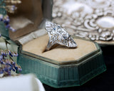 ANTIQUE PLATINUM RING WITH DIAMOND & SYNTHETIC SAPPHIRE ACCENTS-Staghead Designs