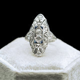 ANTIQUE PLATINUM RING WITH DIAMOND & SYNTHETIC SAPPHIRE ACCENTS-Staghead Designs