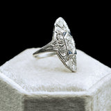 ANTIQUE PLATINUM RING WITH DIAMOND & SYNTHETIC SAPPHIRE ACCENTS-Staghead Designs