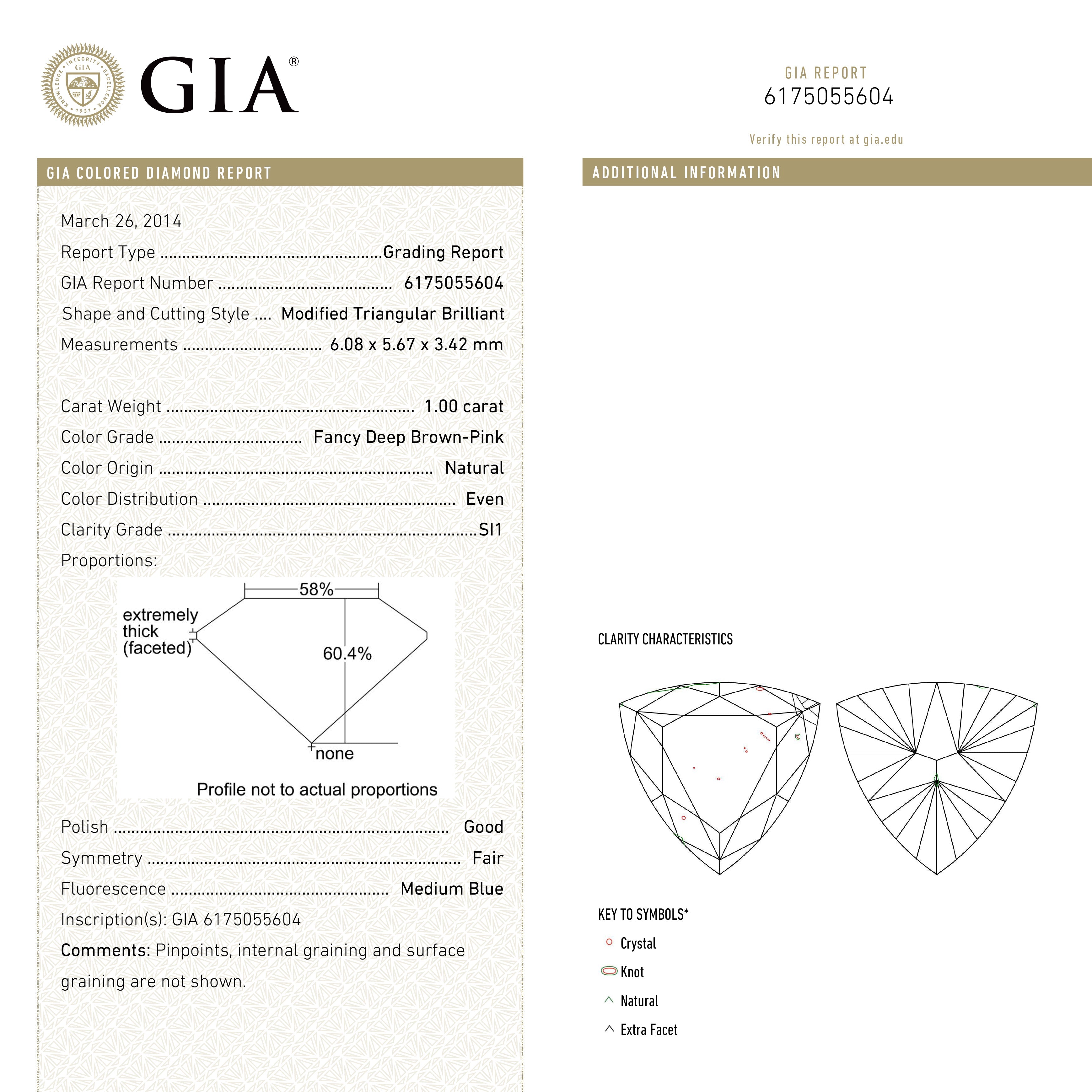 1.00ct 6.08x5.67x3.42mm GIA SI1 Fancy Deep Brown-Pink Trillion Brilliant 🇦🇺 24113-01-Staghead Designs