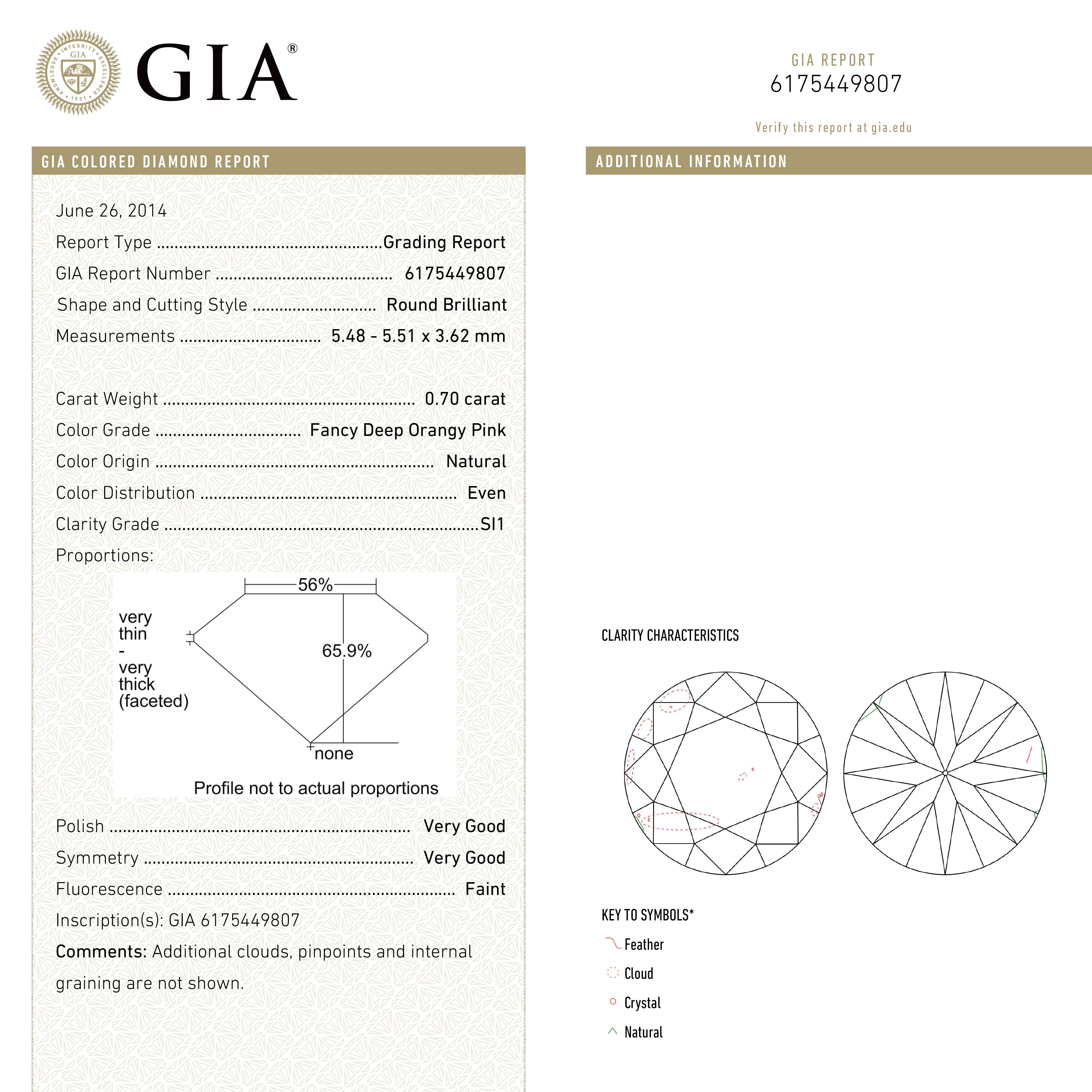 0.70ct 5.51x5.48x3.62 GIA SI1 Fancy Deep Orangy Pink Round Brilliant 🇦🇺 24147-01-Staghead Designs