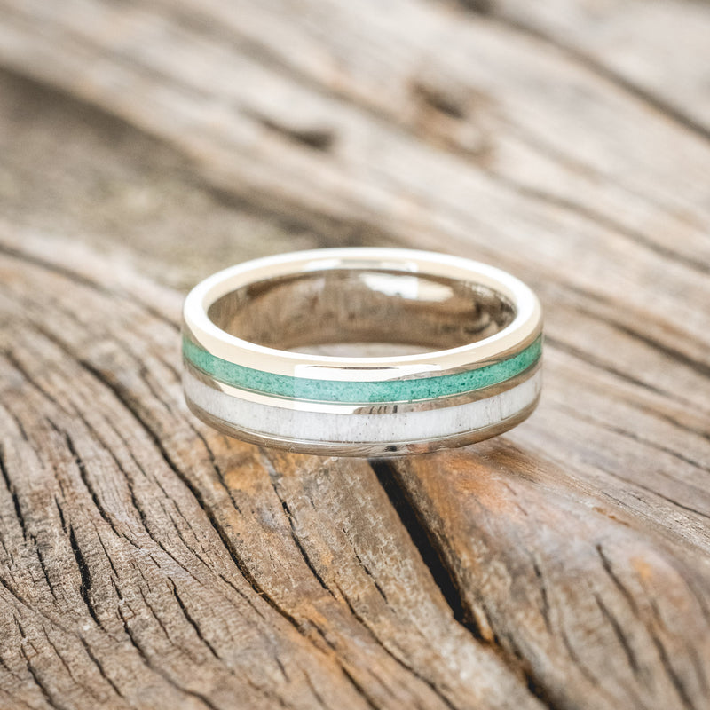 "RAPTOR" - ANTLER & MALACHITE WEDDING BAND-6