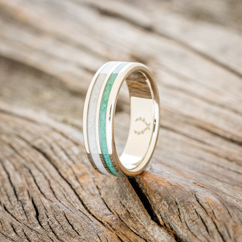 "RAPTOR" - ANTLER & MALACHITE WEDDING BAND-4