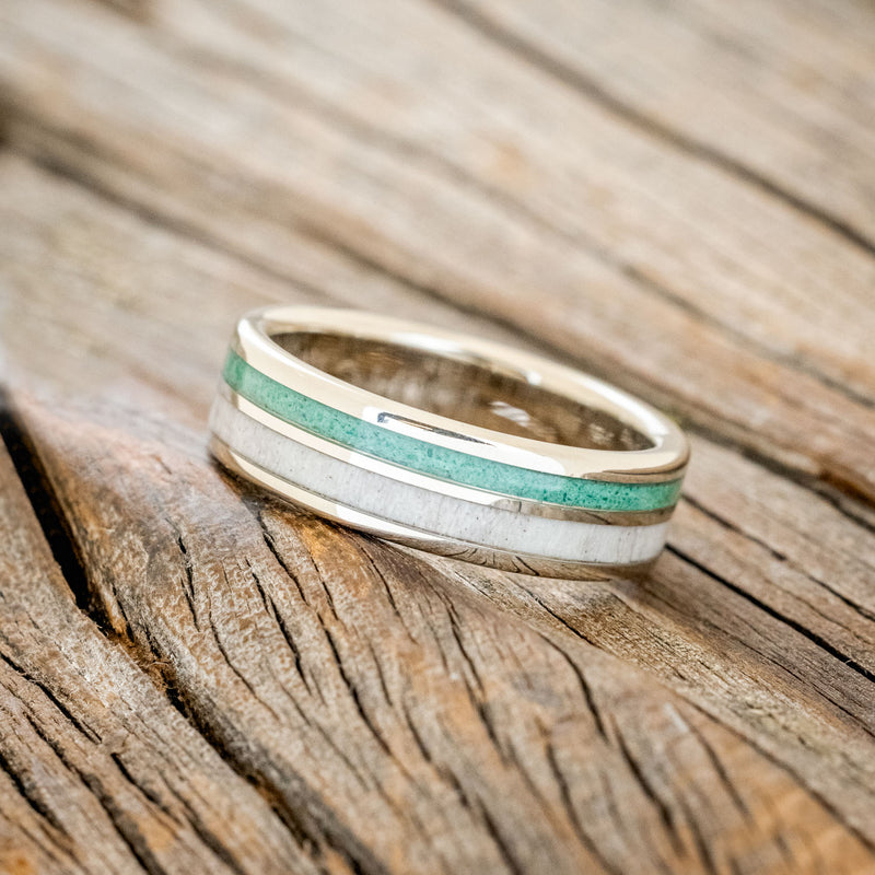 "RAPTOR" - ANTLER & MALACHITE WEDDING BAND-5