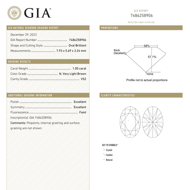 1.00ct 7.93x5.69x3.24mm GIA VS2 N Oval Brilliant 24842-01-Staghead Designs