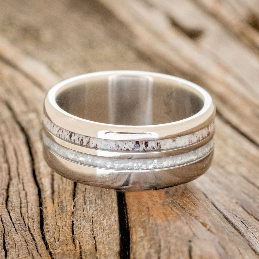 "COSMO" - ANTLER & DIAMOND DUST WEDDING BAND - TITANIUM - SIZE 7-Staghead Designs