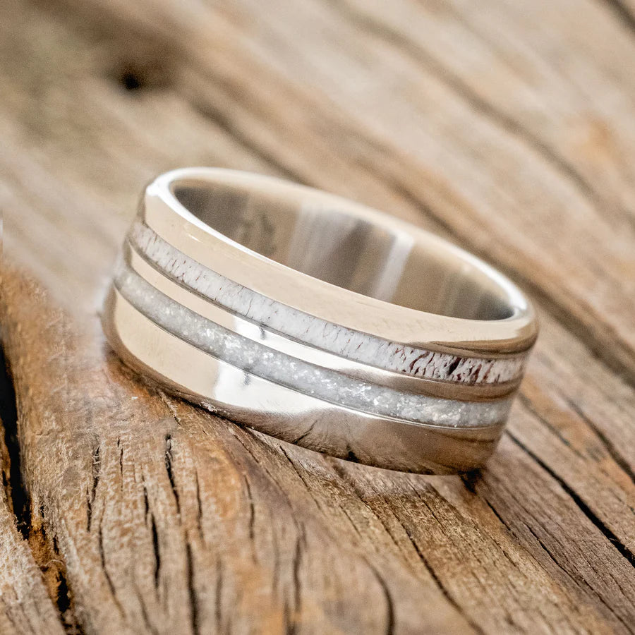 "COSMO" - ANTLER & DIAMOND DUST WEDDING BAND - TITANIUM - SIZE 7-Staghead Designs