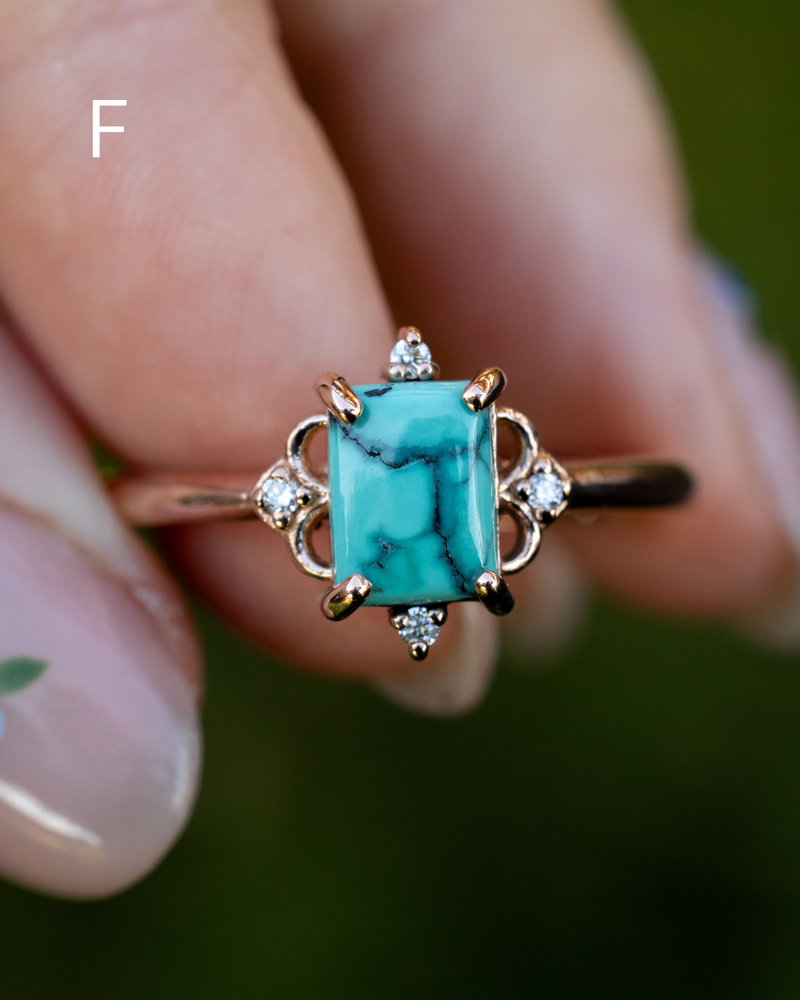 "ZELLA" - EMERALD CUT TURQUOISE ENGAGEMENT RING WITH DIAMOND ACCENTS - READY TO SHIP-Staghead Designs