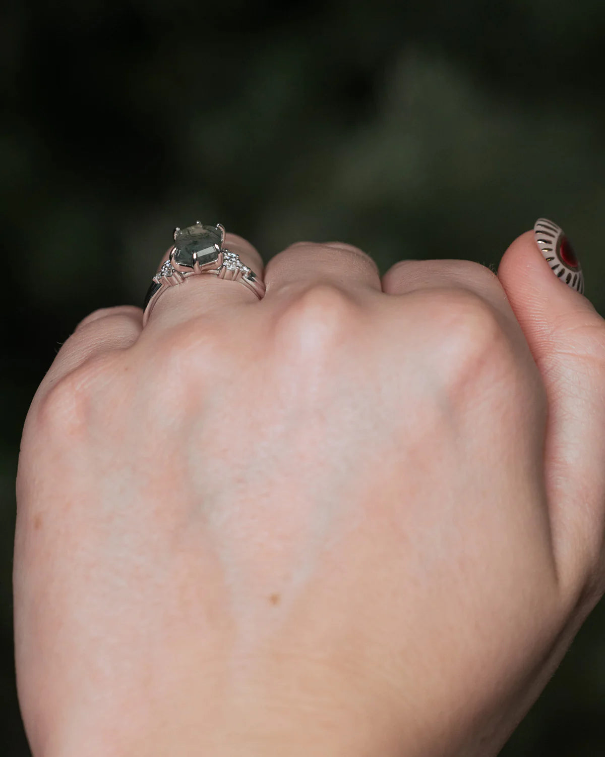 "OCTAVIA" - ELONGATED HEXAGON CUT ENGAGEMENT RING WITH DIAMOND ACCENTS-Staghead Designs