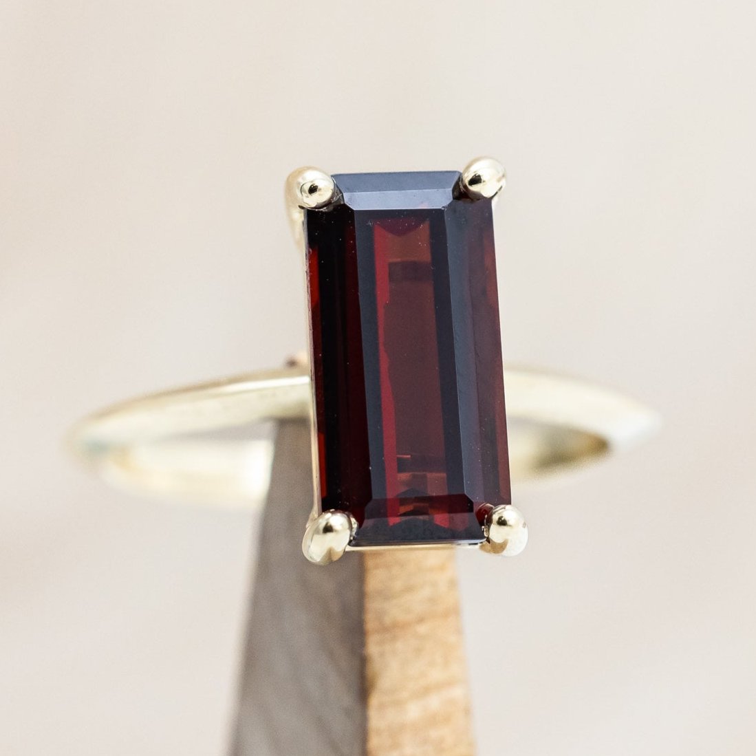 "ALEXA" - EMERALD CUT MOZAMBIQUE GARNET SOLITAIRE ENGAGEMENT RING-Staghead Designs