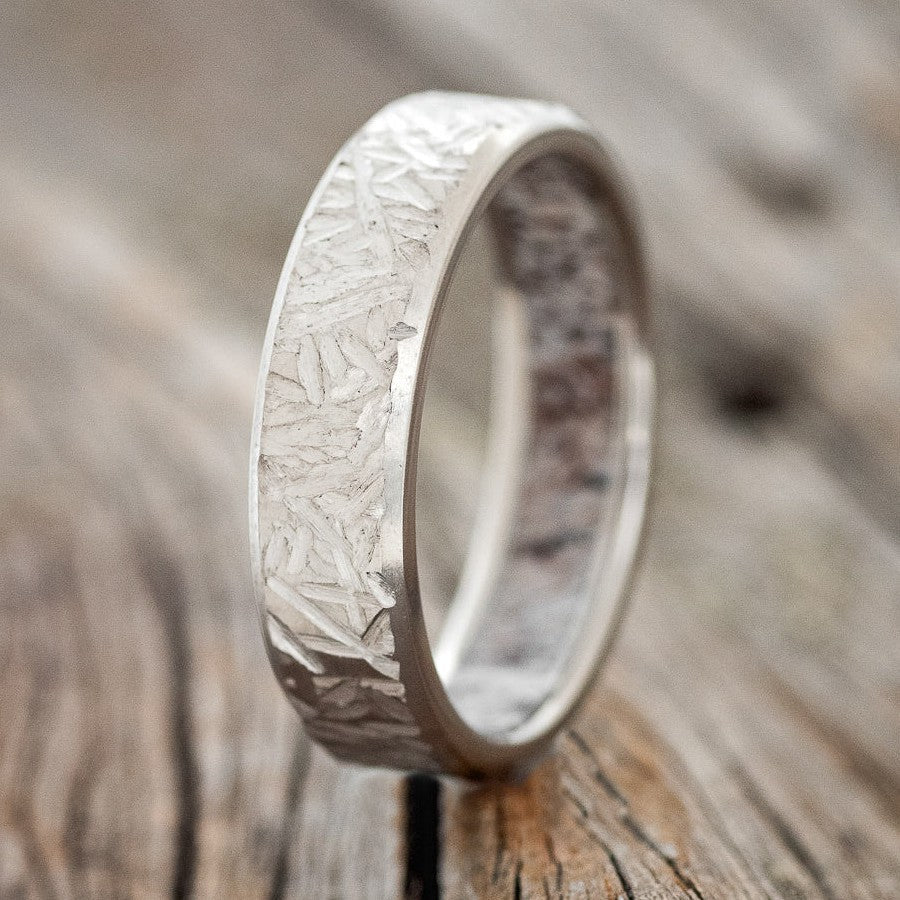 ANTLER LINED WEDDING BAND WITH CROSSHATCHED FINISH-1