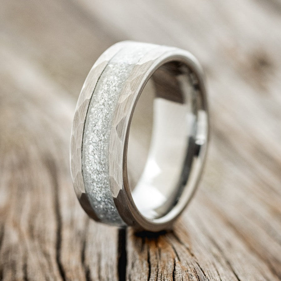 "APOLLO" - FACETED TUNGSTEN WEDDING BAND WITH DIAMOND DUST INLAY-1
