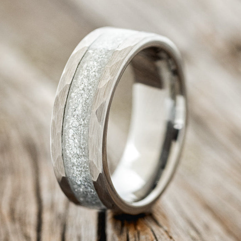 "APOLLO" - FACETED TUNGSTEN WEDDING BAND WITH DIAMOND DUST INLAY - READY TO SHIP-1