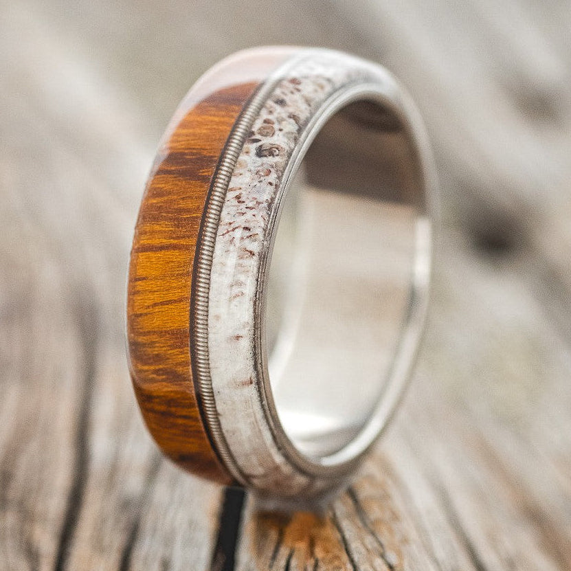 "ARGOS" - ANTLER, GUITAR STRING & IRONWOOD WEDDING BAND-1
