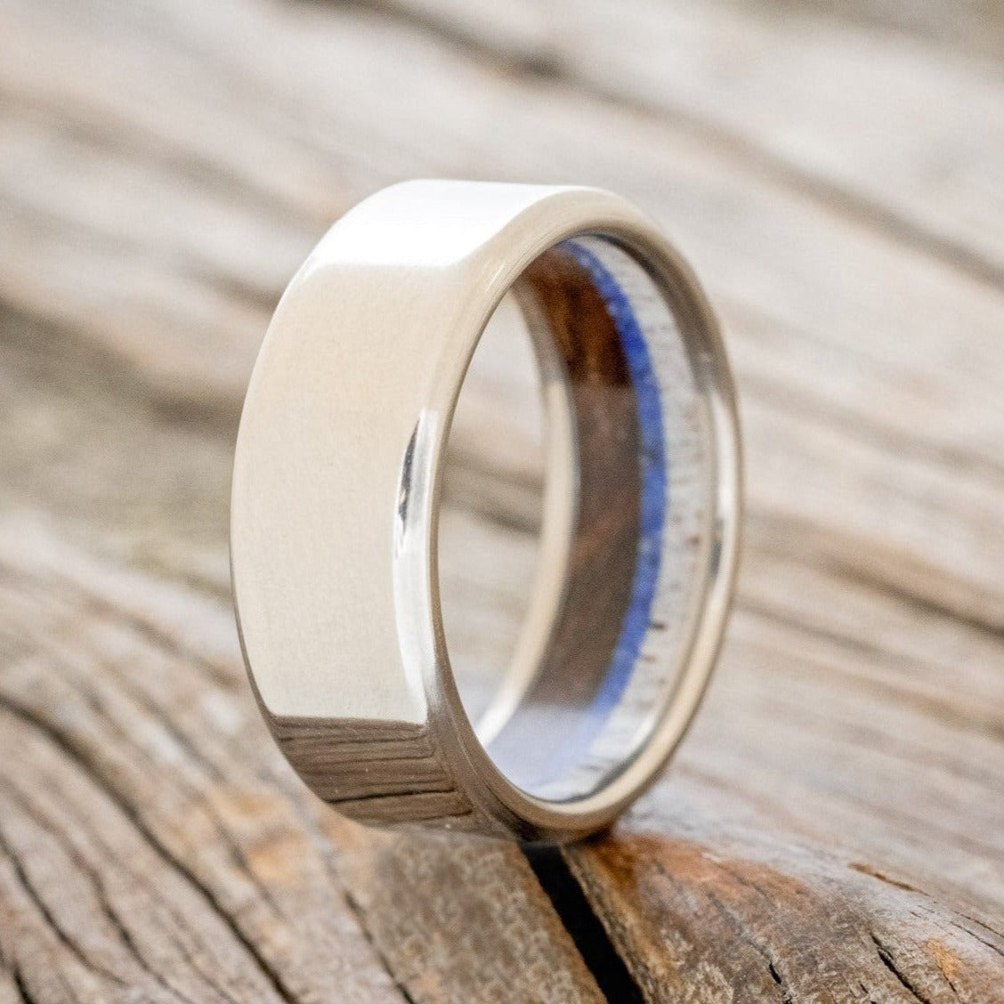 "ARGOS" - ANTLER, IRONWOOD & LAPIS LAZULI WEDING RING-1
