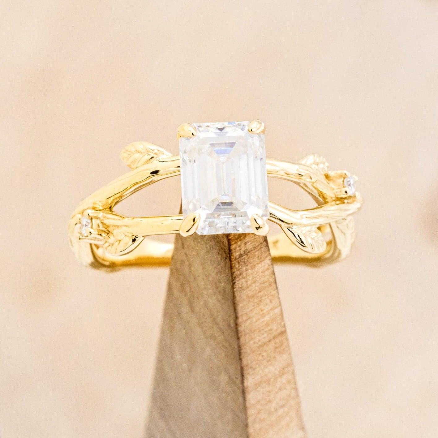 "ARTEMIS ON THE VINE" - EMERALD CUT MOISSANITE ENGAGEMENT RING WITH DIAMOND ACCENTS & A BRANCH-STYLE BAND-1