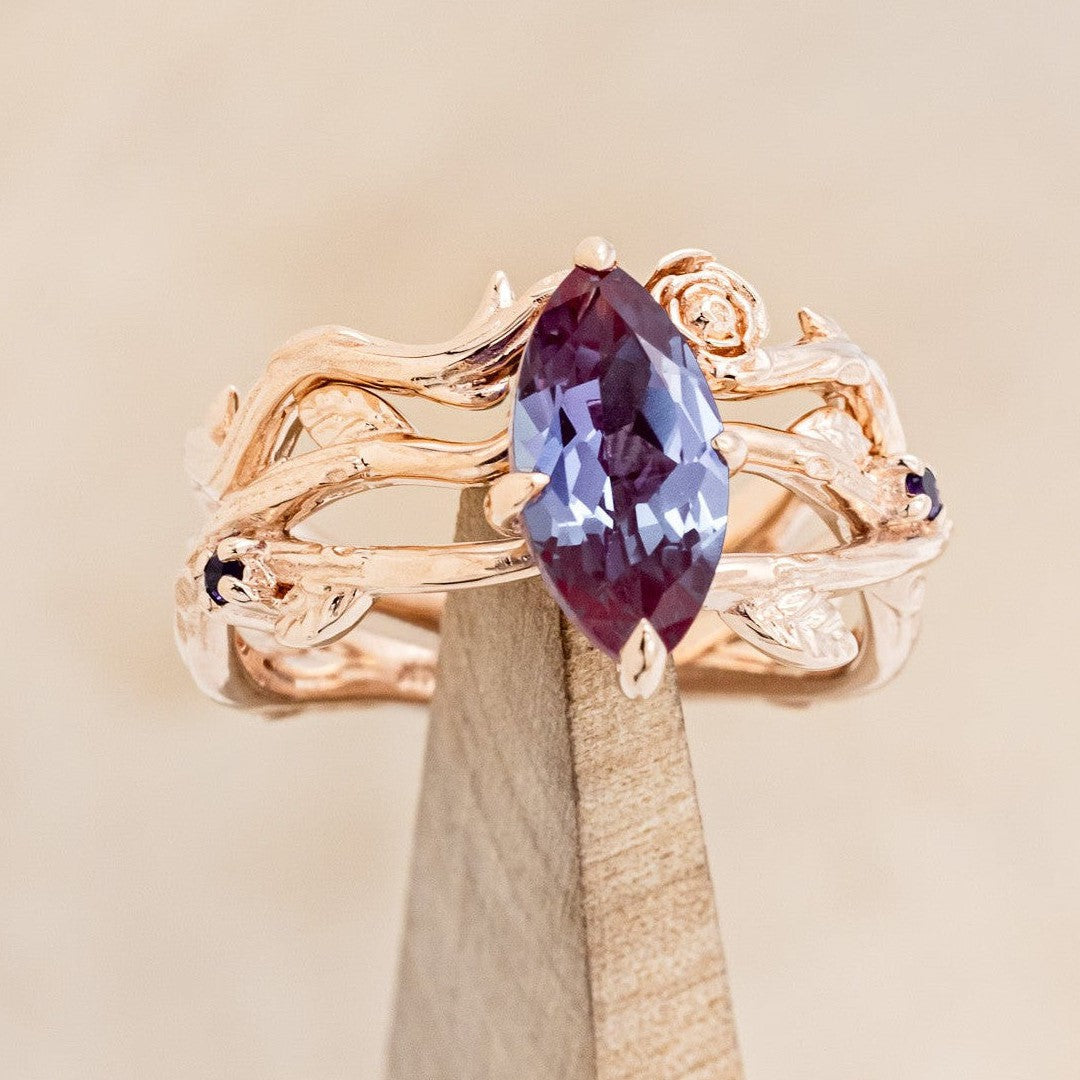 "ARTEMIS ON THE VINE" - MARQUISE CUT LAB-GROWN ALEXANDRITE ENGAGEMENT RING WITH AMETHYST ACCENTS & "BRIAR" BRANCH-STYLE TRACER-1