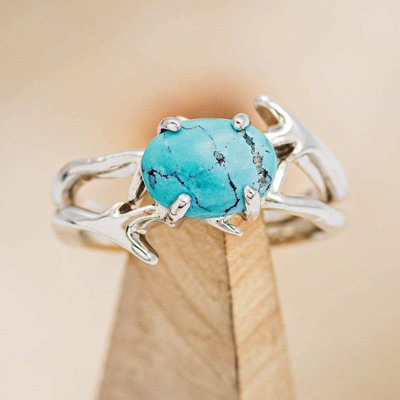 "ARTEMIS" - OVAL TURQUOISE ENGAGEMENT RING WITH AN ANTLER STYLE BAND-1