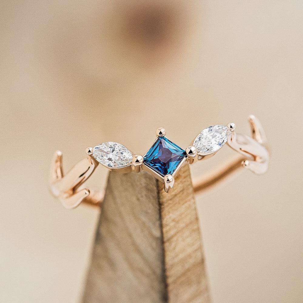 "ARTEMIS" - PRINCESS CUT LAB-GROWN ALEXANDRITE ENGAGEMENT RING WITH MARQUISE DIAMOND ACCENTS-1