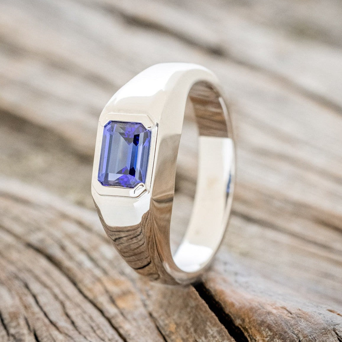"ARTHUR" - BEZEL SET LAB-GROWN SAPPHIRE WEDDING BAND-1