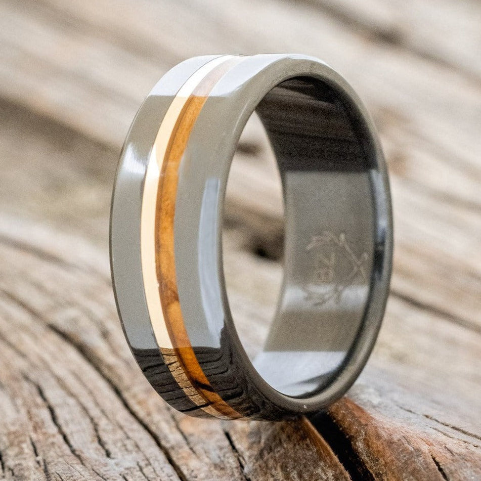 "ASHER" - BETHLEHEM OLIVE WOOD & A 14K GOLD INLAY WEDDING RING-1