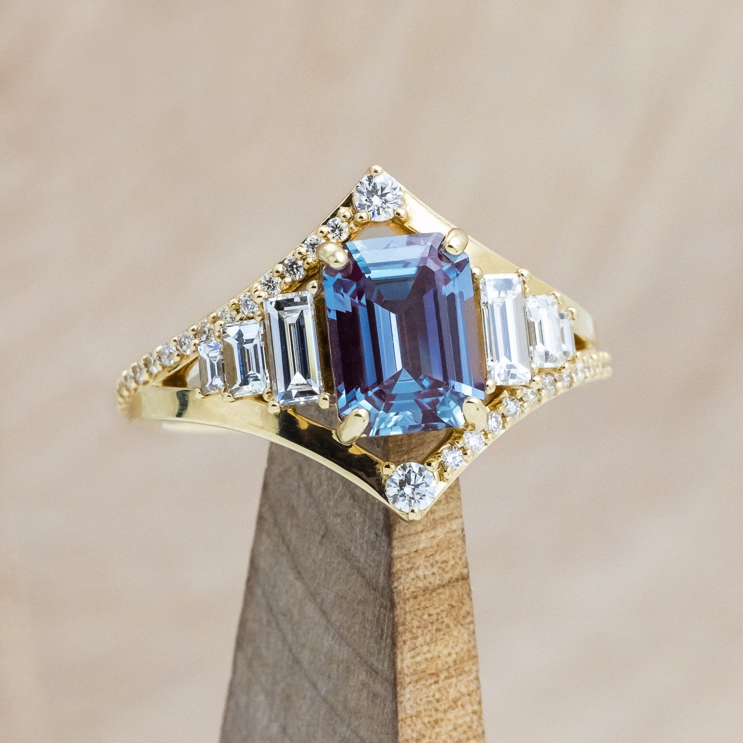 "ATHENA" - EMERALD CUT LAB-GROWN ALEXANDRITE ENGAGEMENT RING WITH DIAMOND ACCENTS-1