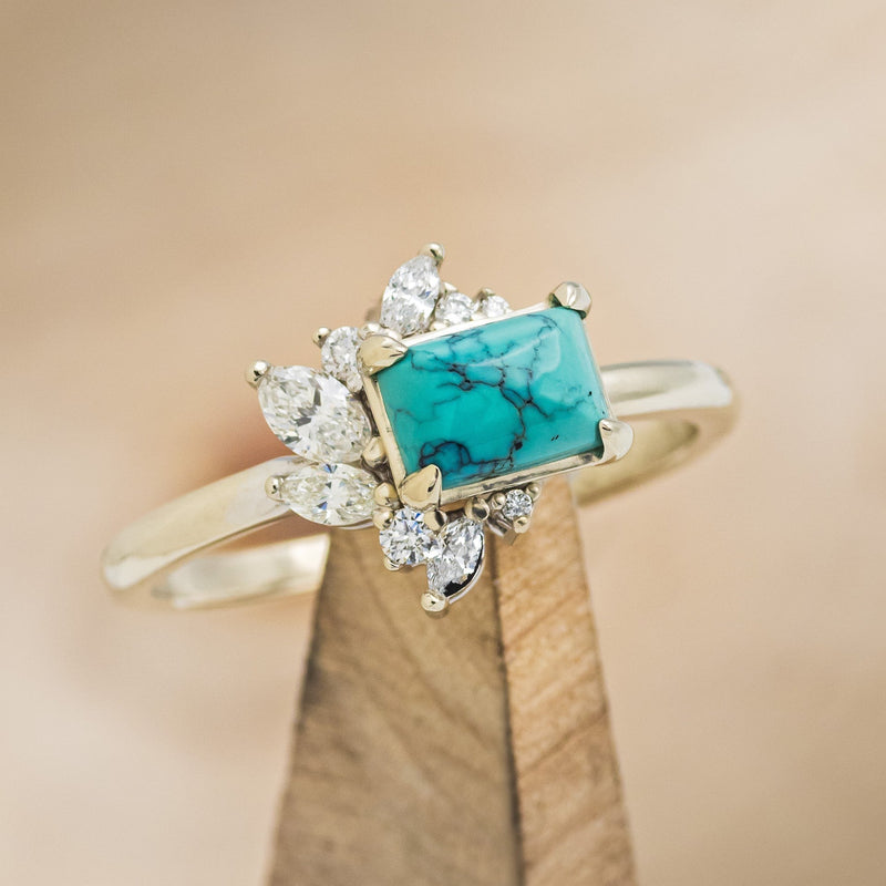 "AURAE" - EMERALD CUT TURQUOISE ENGAGEMENT RING WITH DIAMOND ACCENTS-1