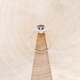 "AUTUMN" - PEAR-SHAPED SALT & PEPPER DIAMOND ENGAGEMENT RING WITH DIAMOND HALO