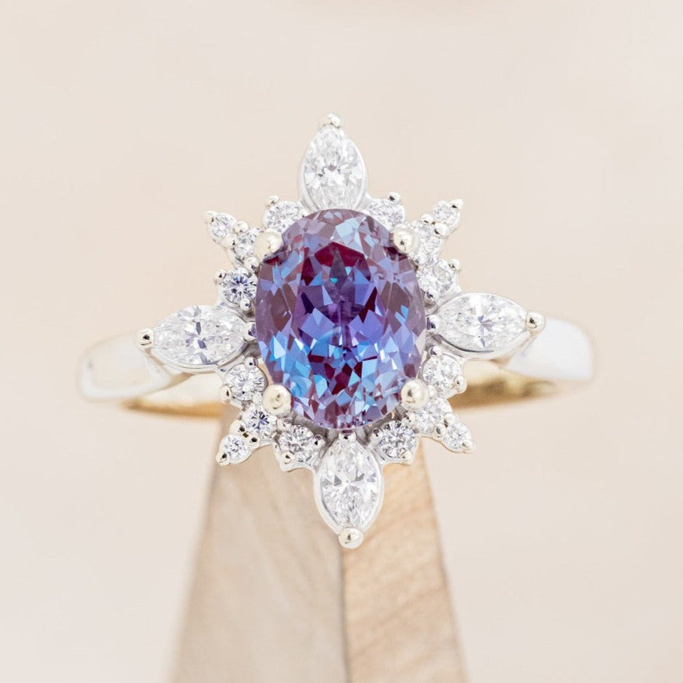 "AZALEA" - OVAL LAB-GROWN ALEXANDRITE ENGAGEMENT RING WITH DIAMOND HALO-1