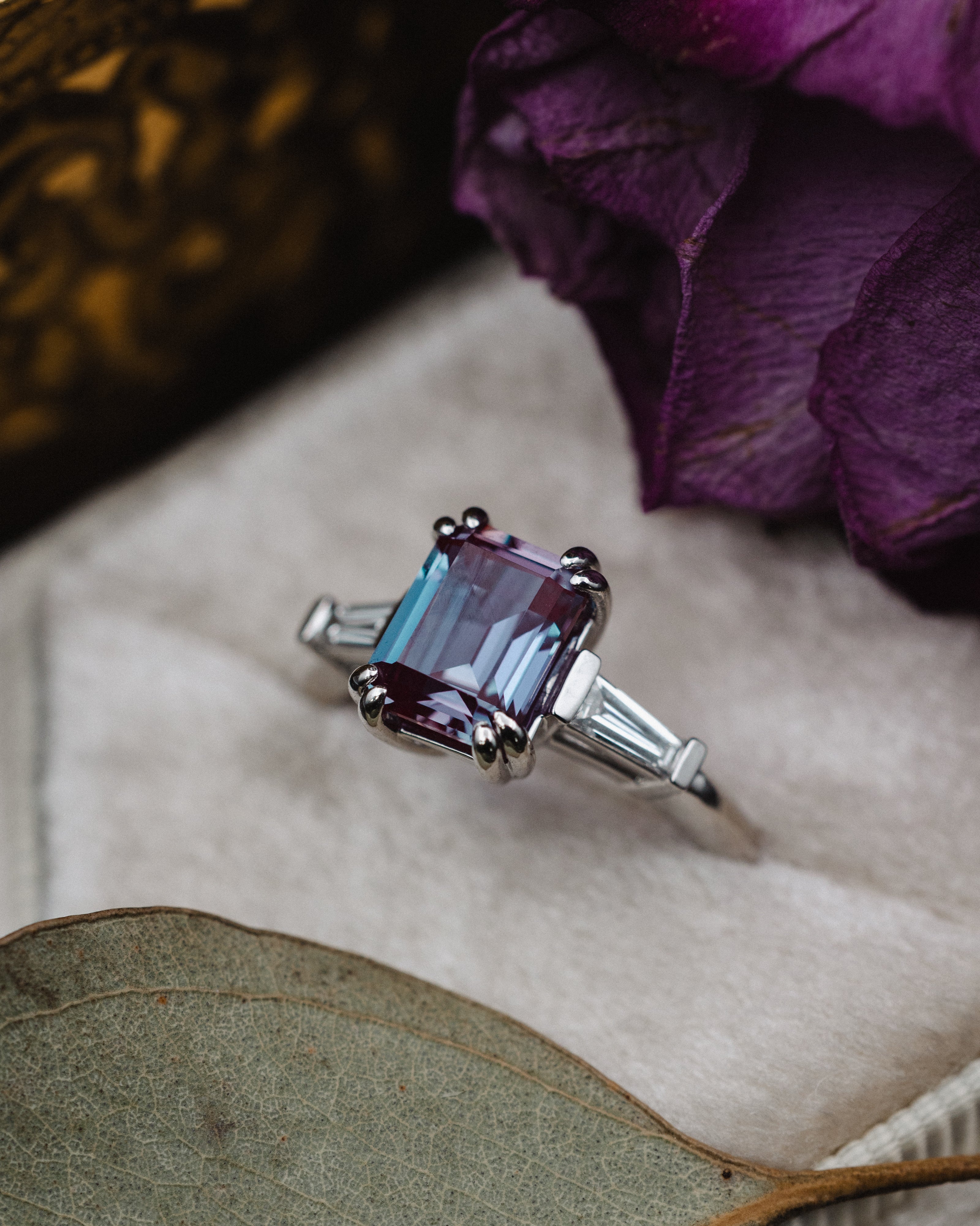 "ALBINA" - EMERALD CUT LAB-GROWN ALEXANDRITE ENGAGEMENT RING WITH LAB-GROWN DIAMOND ACCENTS-8
