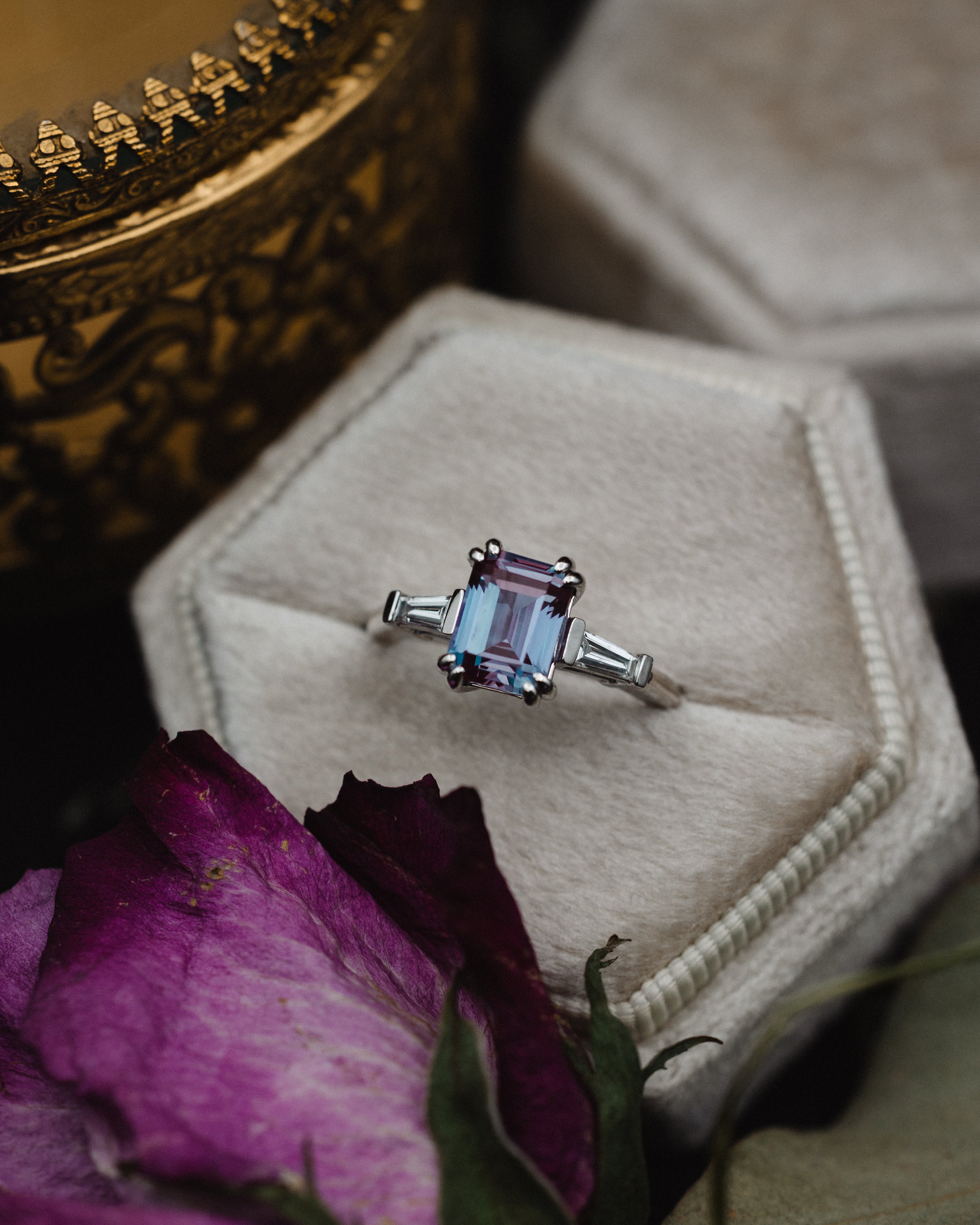 "ALBINA" - EMERALD CUT LAB-GROWN ALEXANDRITE ENGAGEMENT RING WITH LAB-GROWN DIAMOND ACCENTS-9