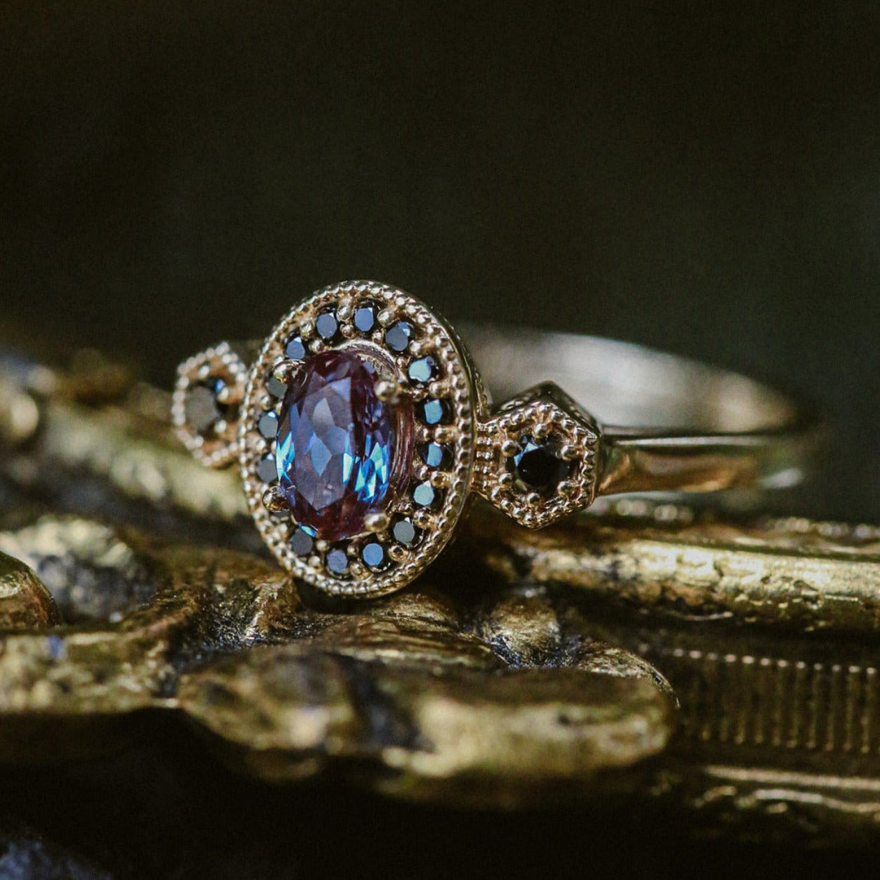 "AMELIA" - OVAL CUT ENGAGEMENT RING WITH DIAMOND HALO & ACCENTS-Staghead Designs