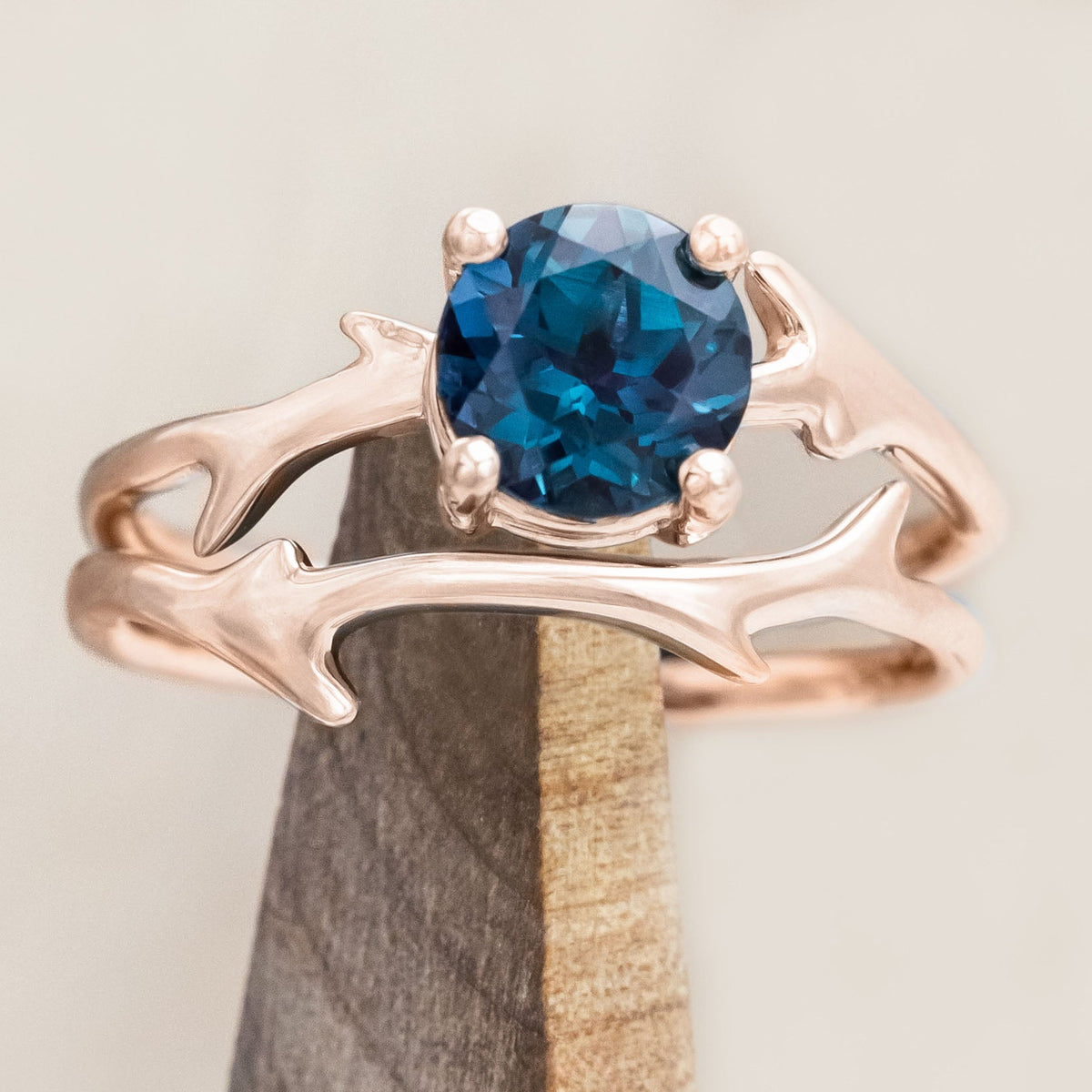 "ARTEMIS" - ROUND CUT ENGAGEMENT RING WITH AN ANTLER-STYLE STACKING BAND-Staghead Designs