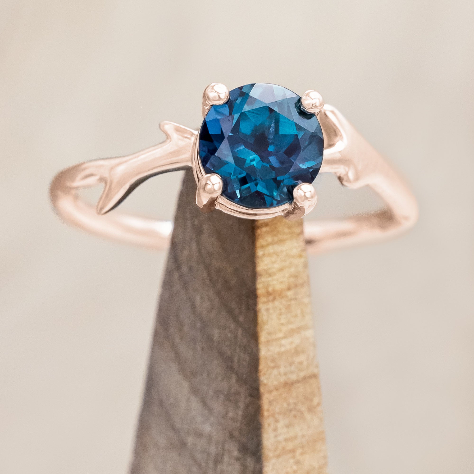 "ARTEMIS" - ROUND CUT ENGAGEMENT RING WITH AN ANTLER-STYLE STACKING BAND-Staghead Designs
