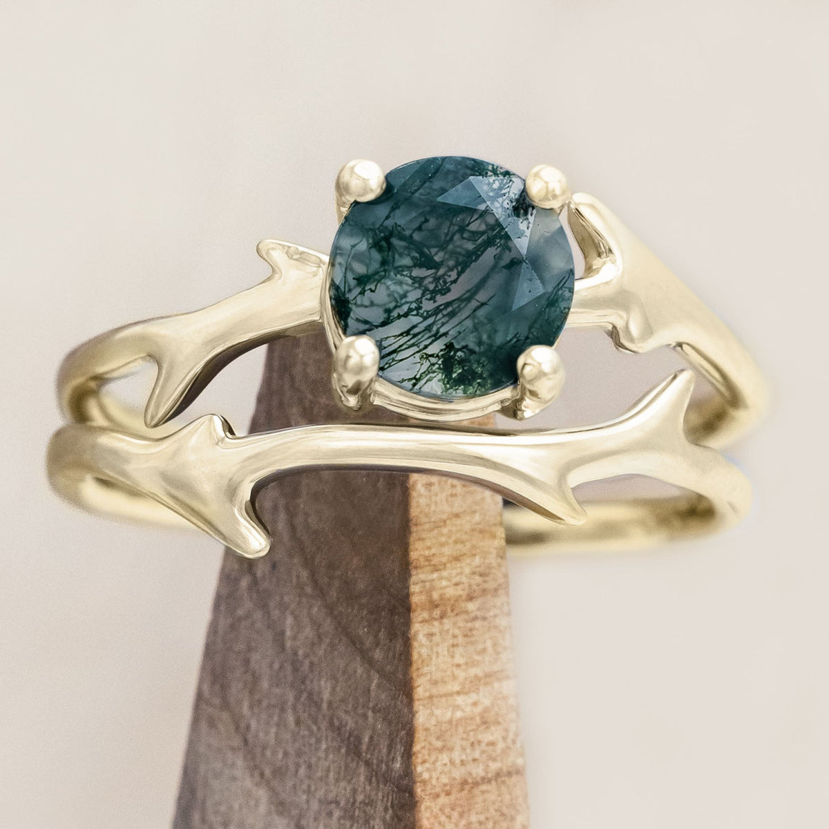 "ARTEMIS" - ROUND CUT ENGAGEMENT RING WITH AN ANTLER-STYLE STACKING BAND-Staghead Designs