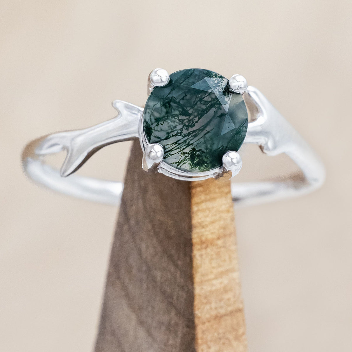 "ARTEMIS" - ROUND CUT ENGAGEMENT RING WITH AN ANTLER-STYLE STACKING BAND-Staghead Designs