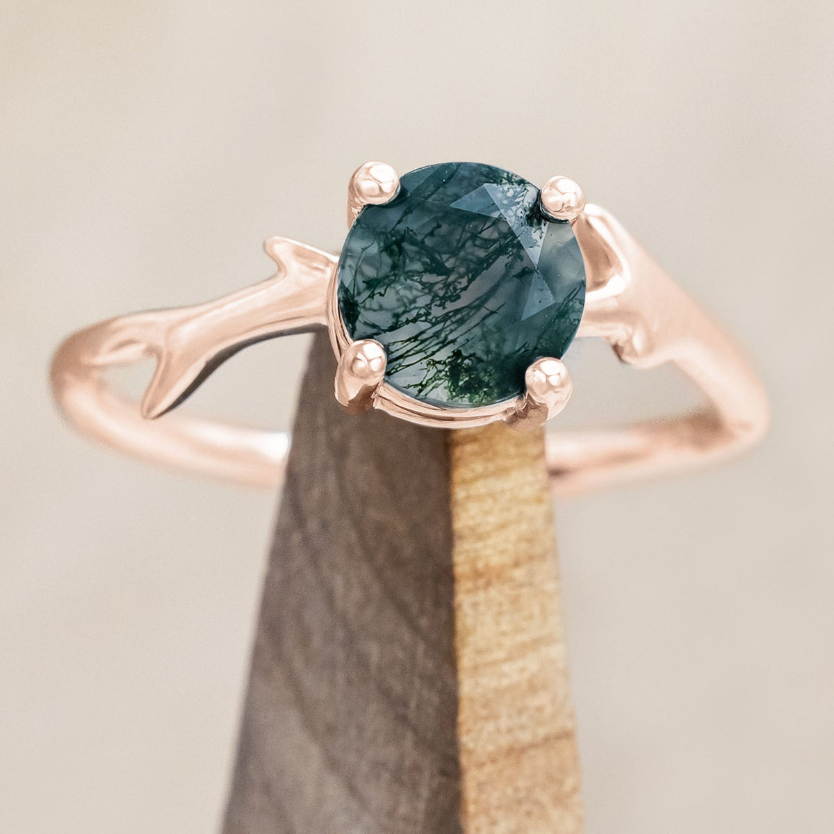 "ARTEMIS" - ROUND CUT ENGAGEMENT RING WITH AN ANTLER-STYLE STACKING BAND-Staghead Designs