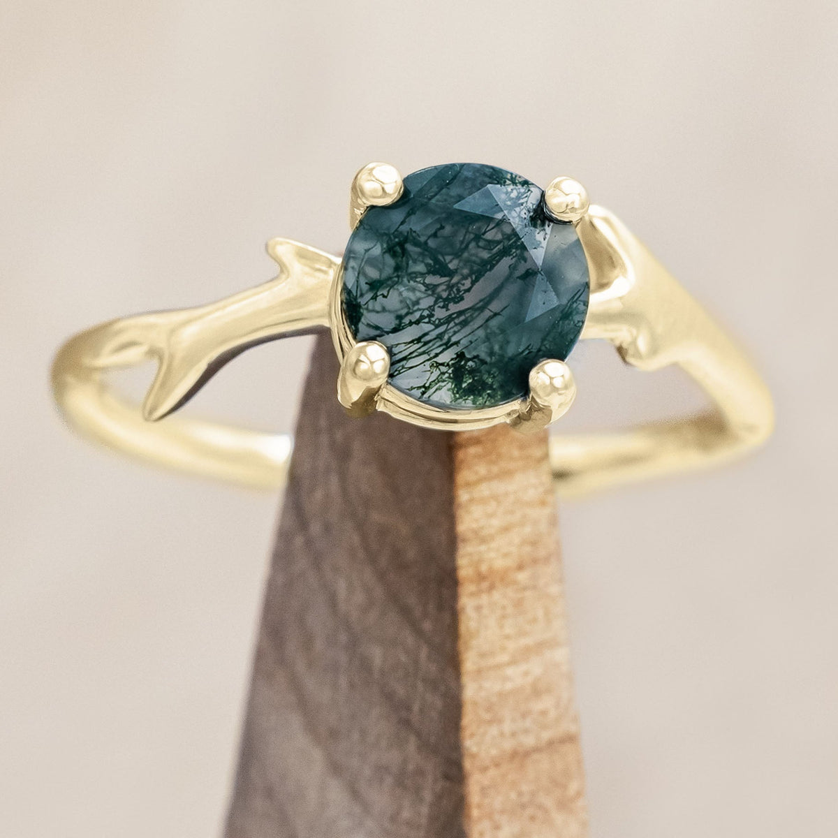 "ARTEMIS" - ROUND CUT ENGAGEMENT RING WITH AN ANTLER-STYLE STACKING BAND-Staghead Designs