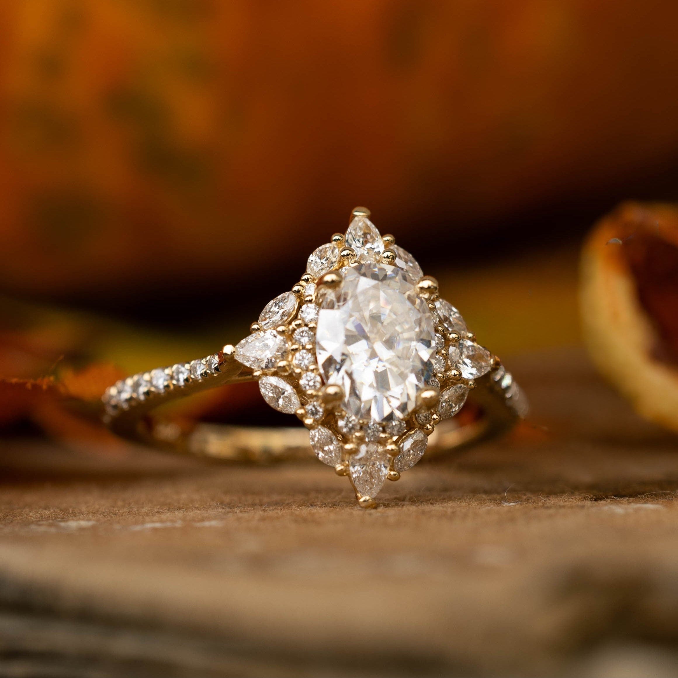 "North Star" - Oval Cut Moissanite Engagement Ring With Diamond Accents & Tracer-Staghead Designs