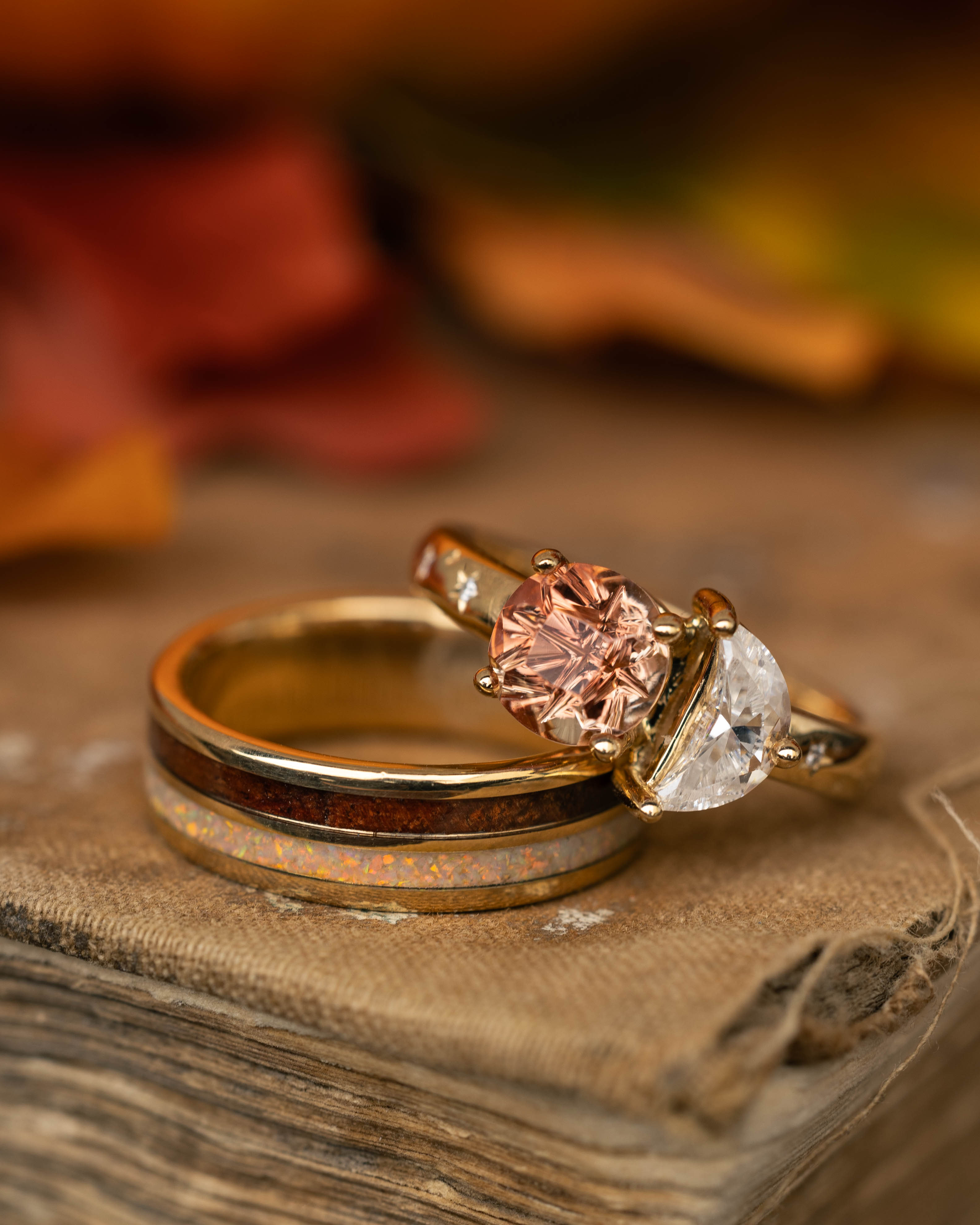 "DYAD" - KOA WOOD & FIRE AND ICE OPAL WEDDING BAND-Staghead Designs