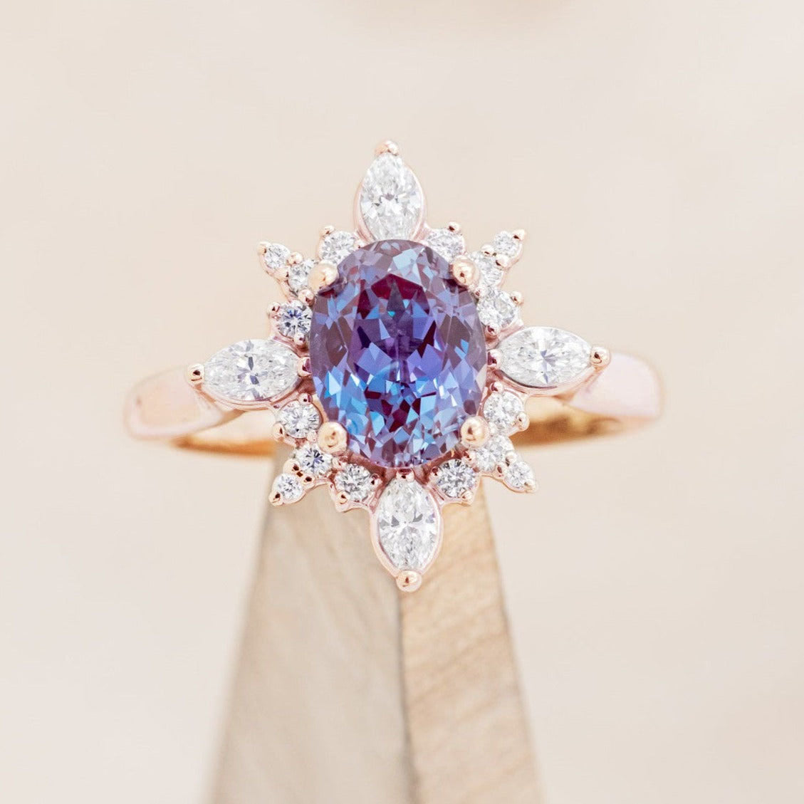 "AZALEA" - OVAL CUT CENTER STONE ENGAGEMENT RING WITH DIAMOND HALO-Staghead Designs