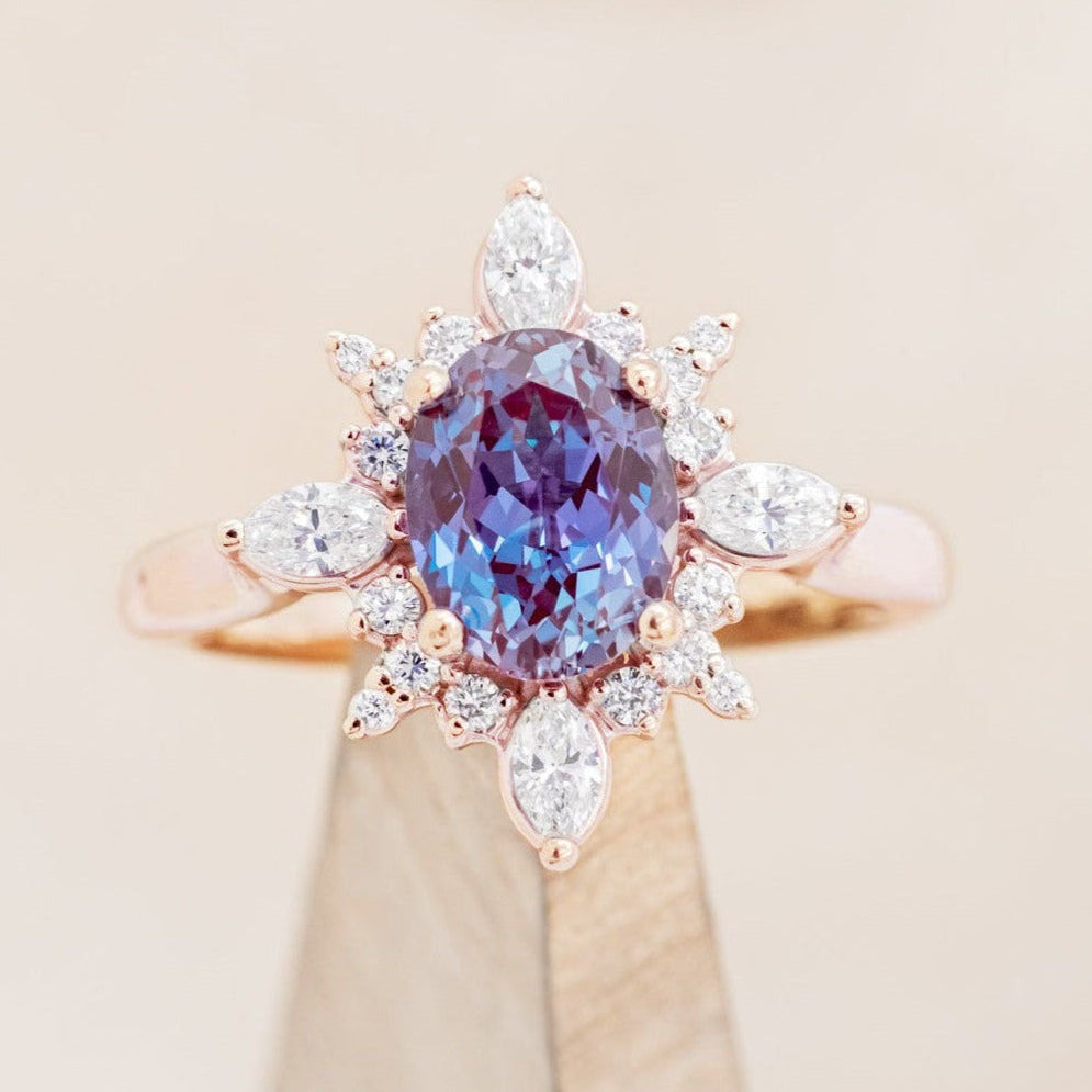 "AZALEA" - OVAL CUT CENTER STONE ENGAGEMENT RING WITH DIAMOND HALO-Staghead Designs