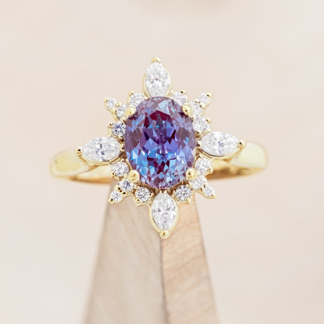 "AZALEA" - OVAL CUT CENTER STONE ENGAGEMENT RING WITH DIAMOND HALO-Staghead Designs